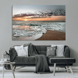 40632752-MGV-CV-36X24-Ocean Sunset Wall Art Canvas Print, Framed Beach Waves Art Picture Print, Coastal Scene Perfect Coastal Decor Artwork