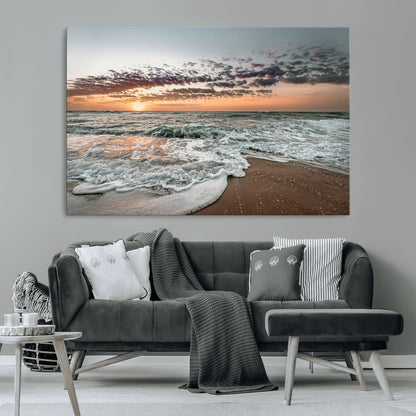 40632752-MGV-CV-36X24-Ocean Sunset Wall Art Canvas Print, Framed Beach Waves Art Picture Print, Coastal Scene Perfect Coastal Decor Artwork