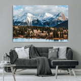 36247746-MGV-CV-36X24-Snowy Peaks Wall Art Canvas Print, Framed Alpine Lake Art Picture Print, Pine Forest Perfect Alpine Wilderness Decor Artwork