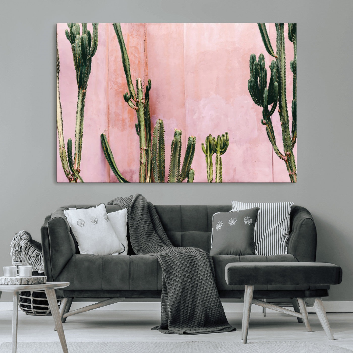 93119502-MGV-CV-36X24-Tall Cactus Wall Art Canvas Print, Framed Pink Wall Art Picture Print, Cactus Lines Perfect Modern Desert Decor Artwork