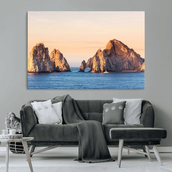 72996116-MGV-CV-36X24-El Arco Wall Art Canvas Print, Framed Cabo Rocks Art Picture Print, Ocean Arch Perfect Golden Coastal Landmark Decor Artwork