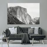 39393420-MGV-CV-36X24-El Capitan Wall Art Canvas Print, Framed Yosemite Cliff Art Picture Print, Monochrome Mountain Perfect Monochrome Sierra Decor