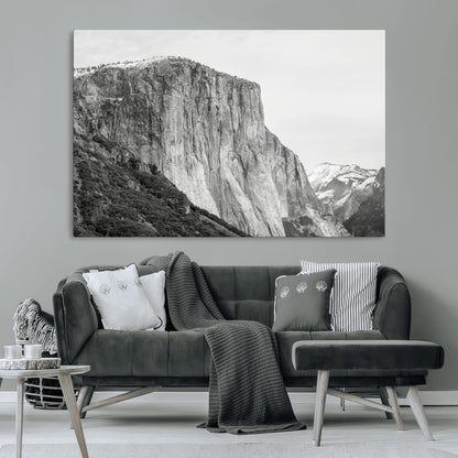 39393420-MGV-CV-36X24-El Capitan Wall Art Canvas Print, Framed Yosemite Cliff Art Picture Print, Monochrome Mountain Perfect Monochrome Sierra Decor