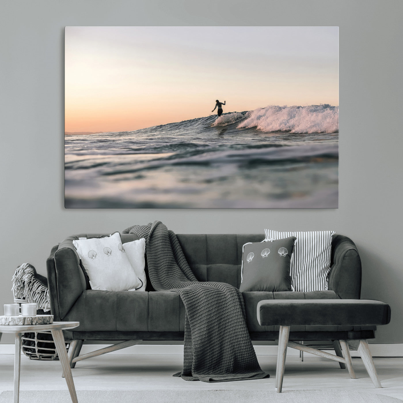 58502923-MGV-CV-36X24-Wave Rider Wall Art Canvas Print, Framed Ocean Wave Art Picture Print, Riding Surf Perfect Sunset Surf Decor Artwork