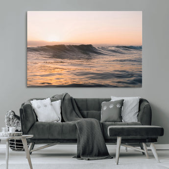 46299358-MGV-CV-36X24-Sunset Waves Wall Art Canvas Print, Framed Ocean Horizon Art Picture Print, Golden Water Perfect Golden Hour Coastal Decor Artwork