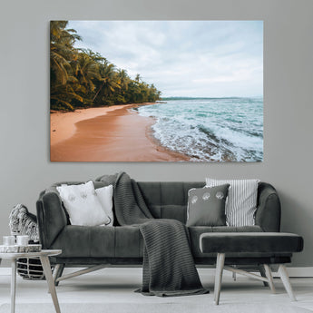 88125882-MGV-CV-36X24-Tropical Shoreline Wall Art Canvas Print, Framed Palm Trees Art Picture Print, Tropical Ocean Perfect Tropical Coastal Decor