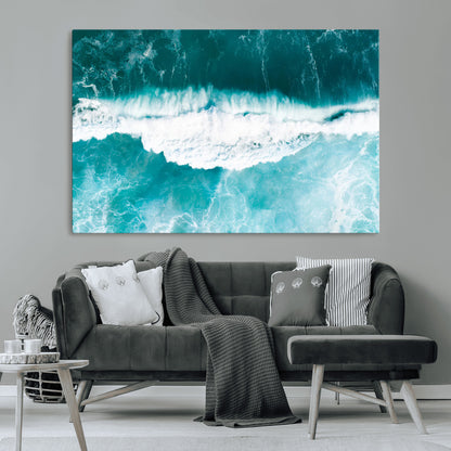23828594-MGV-CV-36X24-Aerial Waves Wall Art Canvas Print, Framed Ocean Break Art Picture Print, Sea Foam Perfect Tropical Coastal Decor Artwork