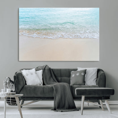 77194056-MGV-CV-36X24-Soft Shoreline Wall Art Canvas Print, Framed Gentle Waves Art Picture Print, Clear Water Perfect Minimalist Coastal Decor Artwork