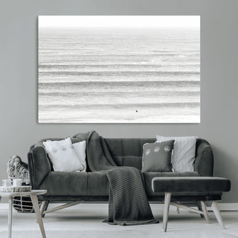 66534476-MGV-CV-36X24-Lone Surfer Wall Art Canvas Print, Framed Ocean Waves Art Picture Print, Minimal Sea Perfect Minimal Coastal Decor Artwork