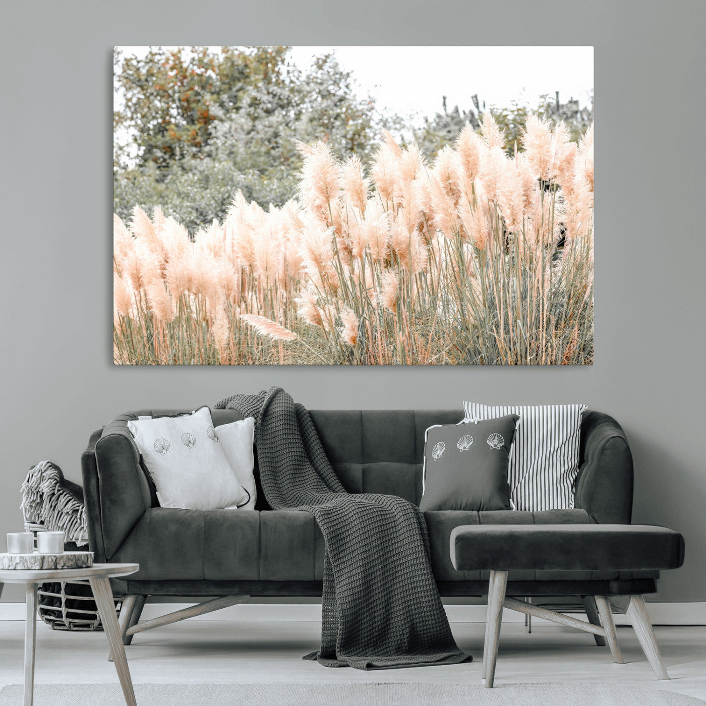 21826392-MGV-CV-36X24-Pampas Grass Wall Art Canvas Print, Framed Soft Pampas Art Picture Print, Pastel Grasses Perfect Soft Neutral Boho Decor Artwork