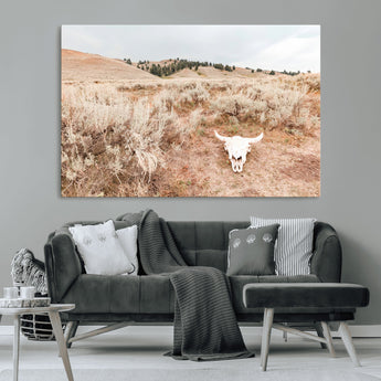 97234735-MGV-CV-36X24-Rustic Bones Wall Art Canvas Print, Framed Desert Sage Art Picture Print, Prairie Skull Perfect Minimal Rustic Decor Artwork