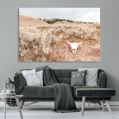 97234735-MGV-CV-36X24-Rustic Bones Wall Art Canvas Print, Framed Desert Sage Art Picture Print, Prairie Skull Perfect Minimal Rustic Decor Artwork