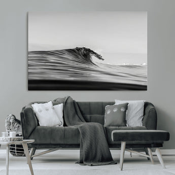 24029476-MGV-CV-36X24-Black Wave Wall Art Canvas Print, Framed Abstract Surf Art Picture Print, Minimalist Ocean Perfect Minimalist Coastal Decor