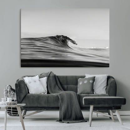 24029476-MGV-CV-36X24-Black Wave Wall Art Canvas Print, Framed Abstract Surf Art Picture Print, Minimalist Ocean Perfect Minimalist Coastal Decor