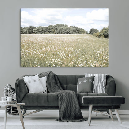 43258946-MGV-CV-36X24-Daisy Field Wall Art Canvas Print, Framed Pastel Flower Art Picture Print, Meadow Bloom Perfect Scandinavian Minimalist Decor