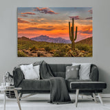 25332783-MGV-CV-36X24-Saguaro Cactus Wall Art Canvas Print, Framed Arizona Sunset Art Picture Print, Sonoran Desert Perfect Southwestern Boho Decor