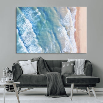 17641845-MGV-CV-36X24-Aerial Ocean Wall Art Canvas Print, Framed Blue Waves Art Picture Print, Sandy Shoreline Perfect Modern Coastal Decor Artwork