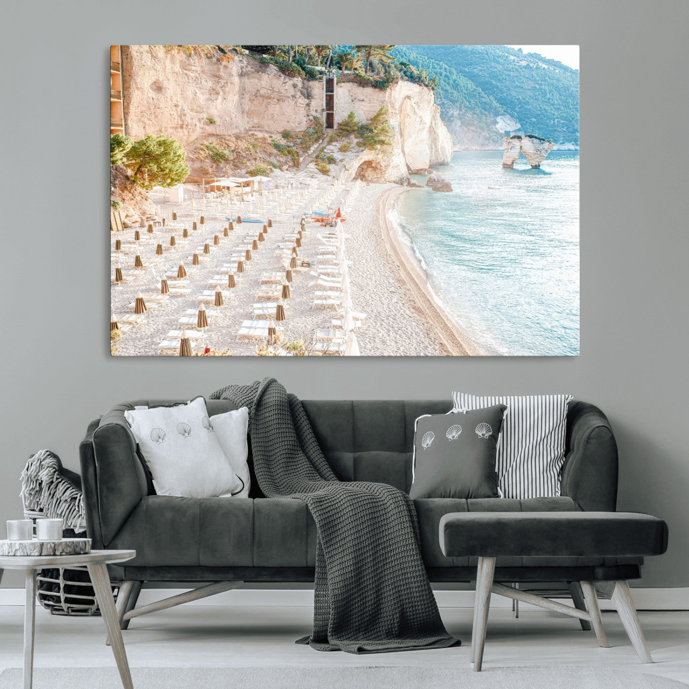 84816639-MGV-CV-36X24-Mediterranean Beach Wall Art Canvas Print, Framed Airy Coastal Art Picture Print, Summer Shore Perfect Coastal Retreat Decor