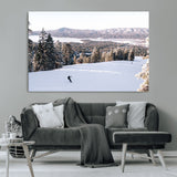 79857868-MGV-CV-36X24-Snowy Mountain Wall Art Canvas Print, Framed Ski Slope Art Picture Print, Winter Forest Perfect Modern Rustic Decor Artwork