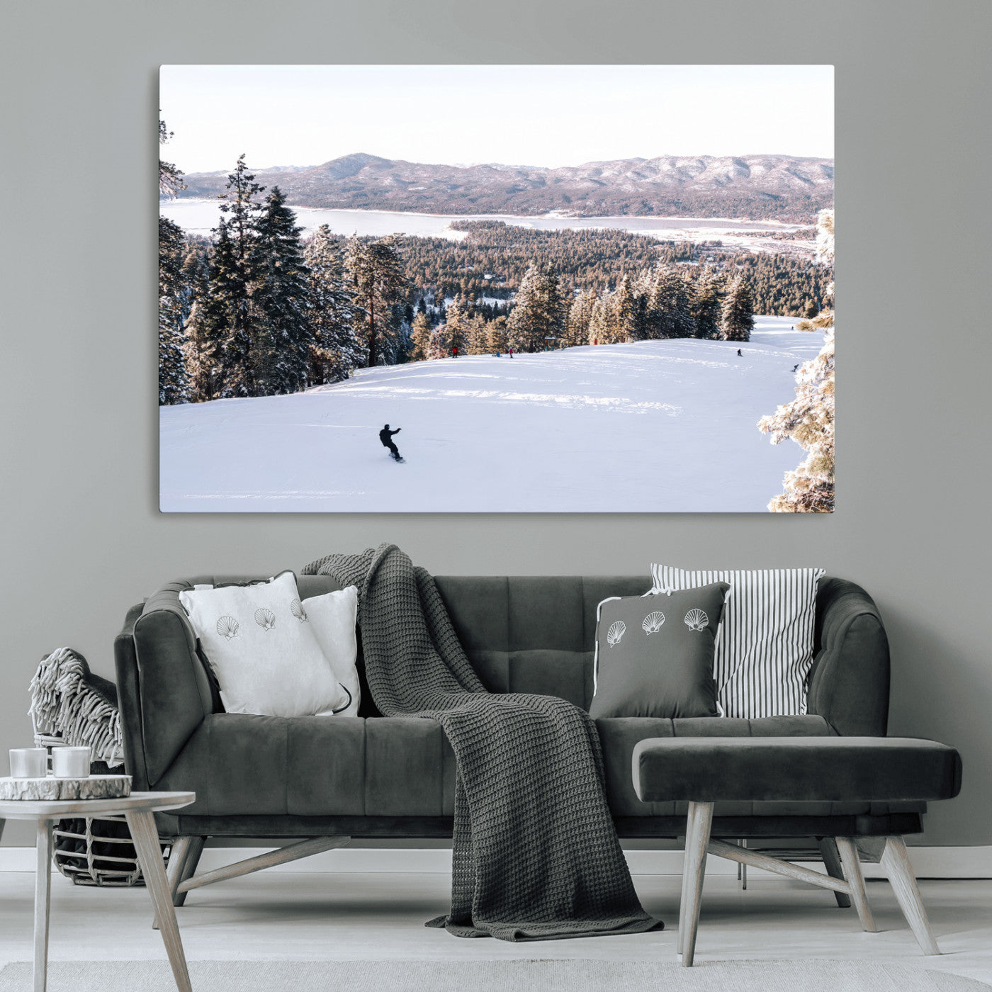 79857868-MGV-CV-36X24-Snowy Mountain Wall Art Canvas Print, Framed Ski Slope Art Picture Print, Winter Forest Perfect Modern Rustic Decor Artwork