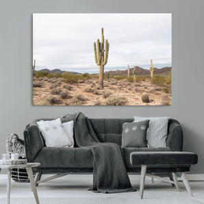 96147924-MGV-CV-36X24-Saguaro Cactus Wall Art Canvas Print, Framed Desert Cactus Art Picture Print, Earthy Desert Perfect Southwestern Boho Decor