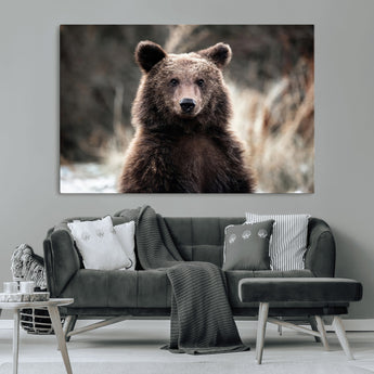 47112103-MGV-CV-36X24-Brown Bear Wall Art Canvas Print, Framed Forest Wildlife Art Picture Print, Woodland Bear Perfect Rustic Cabin Decor Artwork