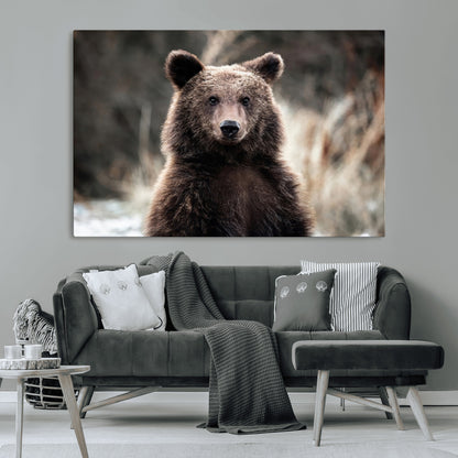 47112103-MGV-CV-36X24-Brown Bear Wall Art Canvas Print, Framed Forest Wildlife Art Picture Print, Woodland Bear Perfect Rustic Cabin Decor Artwork