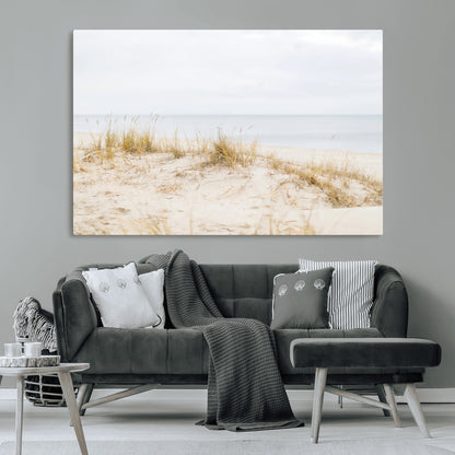 13146857-MGV-CV-36X24-Beach Dunes Wall Art Canvas Print, Framed Soft Horizon Art Picture Print, Coastal Grass Perfect Minimalist Coastal Decor Artwork