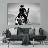 83102464-MGV-CV-36X24-Western Cowboy Wall Art Canvas Print, Framed Monochrome Horse Art Picture Print, Western Equestrian Perfect Rustic Western Decor