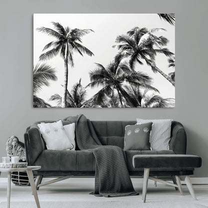 46641801-MGV-CV-36X24-Palm Tree Wall Art Canvas Print, Framed Black White Tropics Art Picture Print, Monochrome Palms Perfect Modern Tropical Minimalist