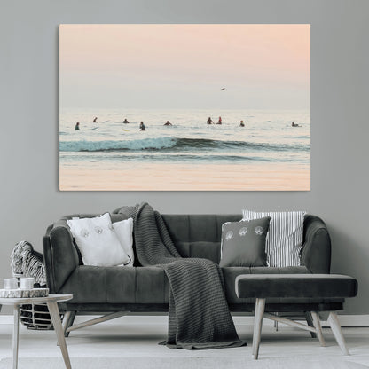 98888919-MGV-CV-36X24-Pastel Ocean Wall Art Canvas Print, Framed Soft Sunset Swimming Art Picture Print, Calm Sea Horizon Perfect Soft Coastal