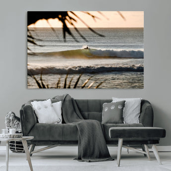 24896468-MGV-CV-36X24-Sunset Surf Wall Art Canvas Print, Framed Golden Waves Art Picture Print, Tropical Ocean Perfect Tropical Boho Decor Artwork
