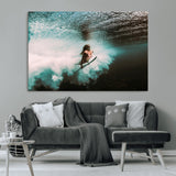 85923512-MGV-CV-36X24-Aquatic Motion Wall Art Canvas Print, Framed Underwater Swimming Art Picture Print, Female Surfer Diving Perfect Coastal Boho