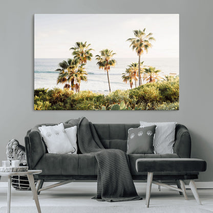 94707294-MGV-CV-36X24-California Coast Wall Art Canvas Print, Framed Palm Trees Art Picture Print, Coastal Landscape Perfect Coastal Minimalist Decor