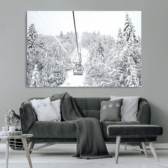44705668-MGV-CV-36X24-Winter Forest Wall Art Canvas Print, Framed Snowy Forest Art Picture Print, Ski Lift Perfect Scandinavian Decor Artwork