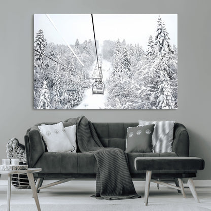 44705668-MGV-CV-36X24-Winter Forest Wall Art Canvas Print, Framed Snowy Forest Art Picture Print, Ski Lift Perfect Scandinavian Decor Artwork