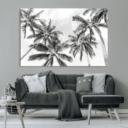 62113786-MGV-CV-36X24-Black White Palm Wall Art Canvas Print, Framed Monochrome Tropics Art Picture Print, Minimalist Beach Perfect Coastal Minimalist
