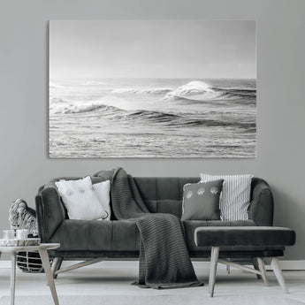 98634812-MGV-CV-36X24-Black and White Ocean Waves Wall Art – Minimalist Sea Canvas Print, Coastal Photography Decor for Living Room, Bedroom or Office