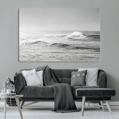 98634812-MGV-CV-36X24-Black and White Ocean Waves Wall Art – Minimalist Sea Canvas Print, Coastal Photography Decor for Living Room, Bedroom or Office