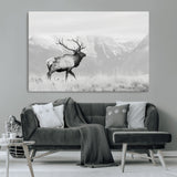 62278753-MGV-CV-36X24-Monochrome Elk Wall Art Canvas Print, Framed Mountain Wildlife Art Picture Print, Rustic Nature Perfect Rustic Minimalist Decor