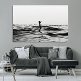 69541918-MGV-CV-36X24-Black White Ocean Wall Art Canvas Print, Framed Moody Seascape Art Picture Print, Surfer Sign Perfect Moody Minimalist Decor
