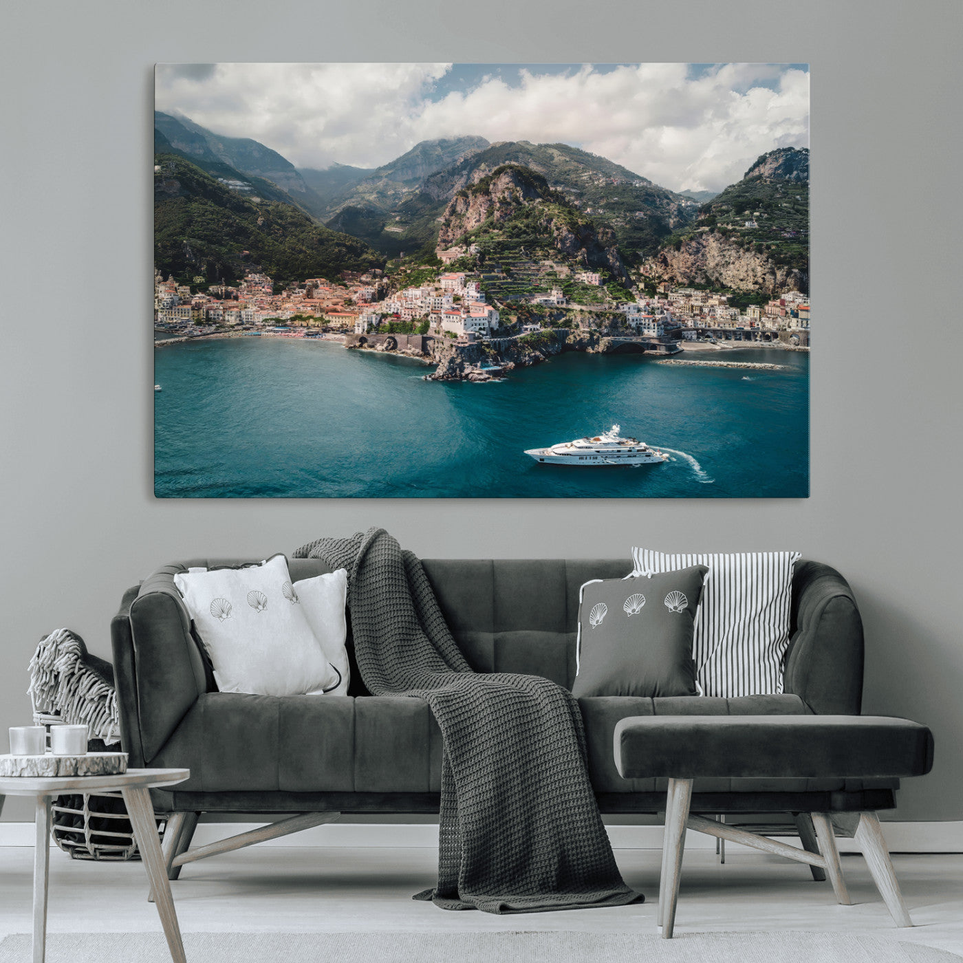 20321590-MGV-CV-36X24-Amalfi Coast Wall Art Canvas Print, Framed Italy Travel Art Picture Print, Mediterranean Landscape Perfect Mediterranean Coastal