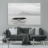 30524220-MGV-CV-36X24-Whale Tail Wall Art Canvas Print, Framed Black White Ocean Art Picture Print, Calm Marine Perfect Minimalist Coastal Decor Artwork
