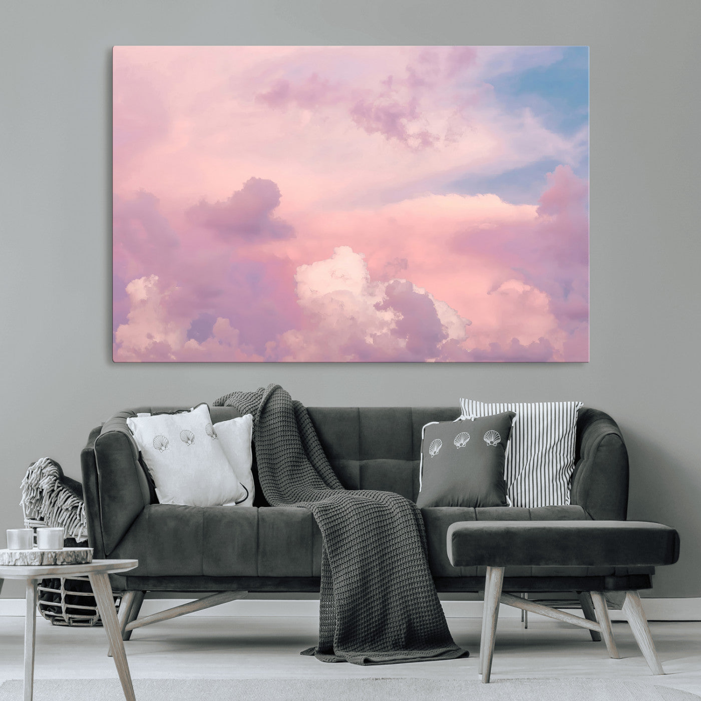 22874890-MGV-CV-36X24-Pastel Sky Wall Art Canvas Print, Framed Dreamy Cloudscape Art Picture Print, Sunset Glow Perfect Minimalist Serenity Decor