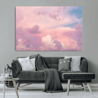 22874890-MGV-CV-36X24-Pastel Sky Wall Art Canvas Print, Framed Dreamy Cloudscape Art Picture Print, Sunset Glow Perfect Minimalist Serenity Decor