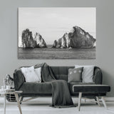 18810731-MGV-CV-36X24-Rugged Coastline Wall Art Canvas Print, Framed Ocean Cliffs Art Picture Print, Monochrome Seascape Perfect Coastal Minimalist