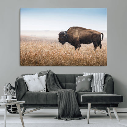 99620201-MGV-CV-36X24-Wild Bison Wall Art Canvas Print, Framed Bison in Prairie Art Picture Print, Rustic Western Perfect Rustic Western Decor Artwork