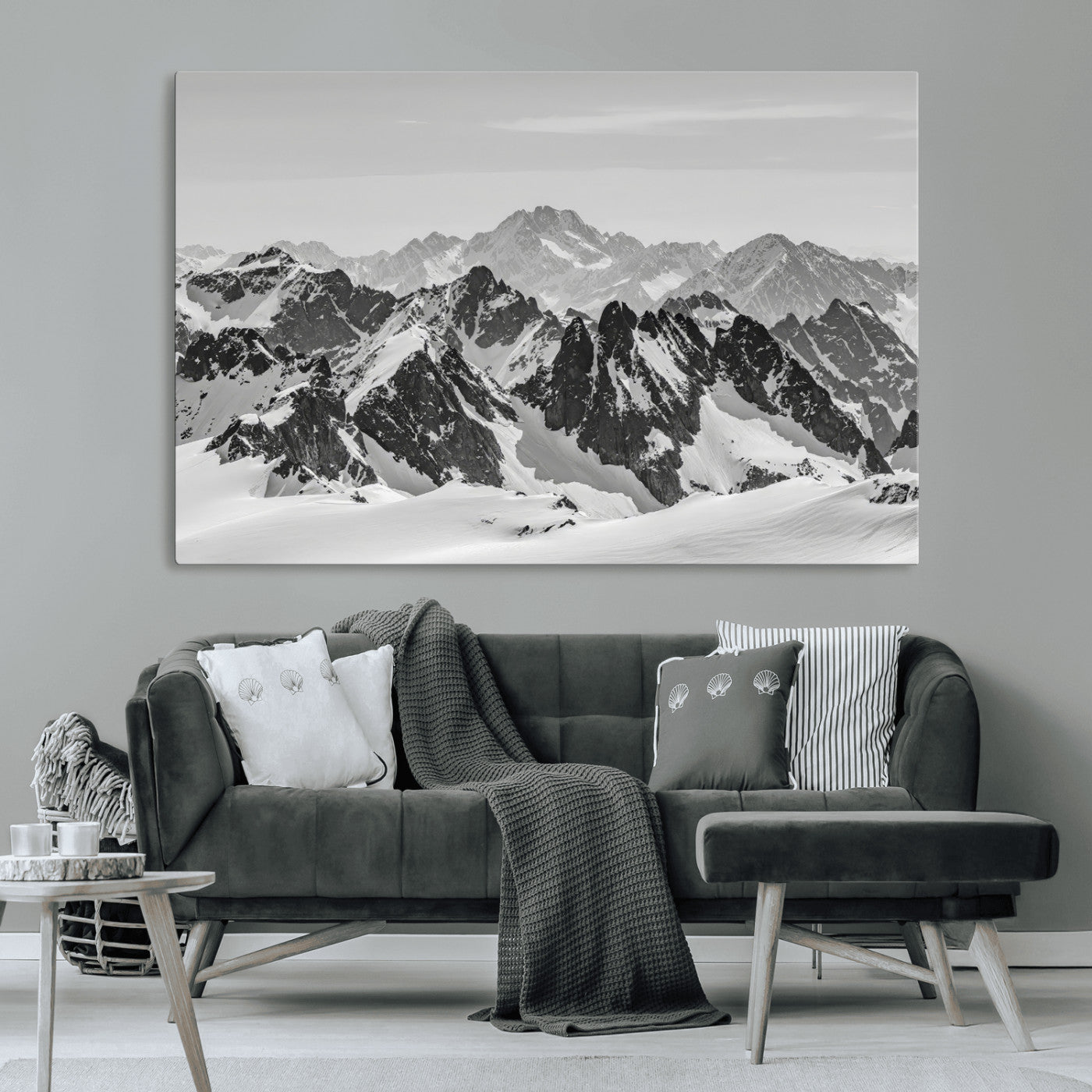 46884246-MGV-CV-36X24-Snowy Mountain Wall Art Canvas Print, Framed Mountain Peaks Art Picture Print, Alpine Mountains Perfect Minimalist Alpine Decor