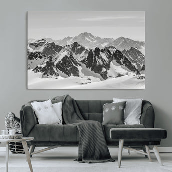 46884246-MGV-CV-36X24-Snowy Mountain Wall Art Canvas Print, Framed Mountain Peaks Art Picture Print, Alpine Mountains Perfect Minimalist Alpine Decor