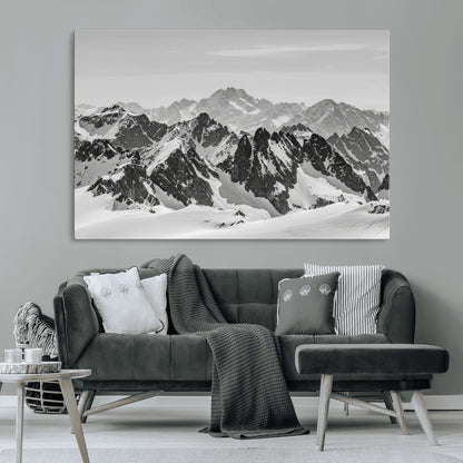 46884246-MGV-CV-36X24-Snowy Mountain Wall Art Canvas Print, Framed Mountain Peaks Art Picture Print, Alpine Mountains Perfect Minimalist Alpine Decor